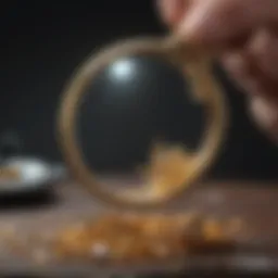 Evaluating gold purity with magnifying glass