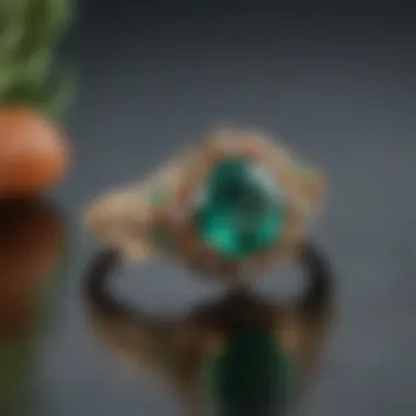 Intricate Carrot Engagement Ring Setting with Emerald Gemstone