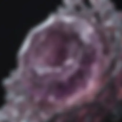 Radiant purple diamond under microscope with intricate lattice structure