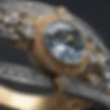 Close-up of intricate details on a gold and silver ring