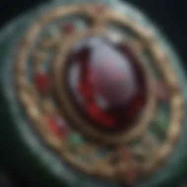 Close-up of dark green stone with hints of crimson