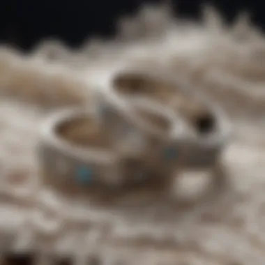 Close up of wedding rings on a lace veil
