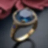 Elegant gemstone ring on blue velvet