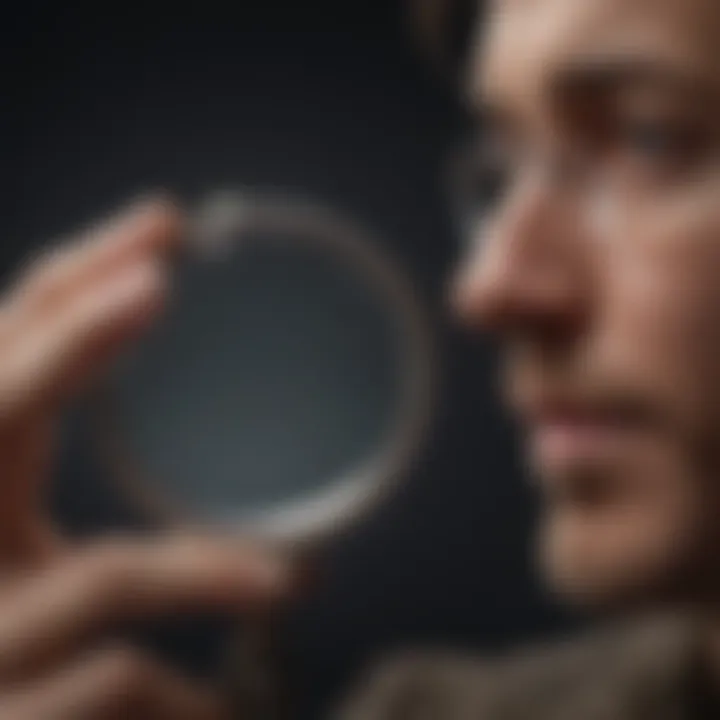 Craftsman inspecting platinum ring under magnifying glass