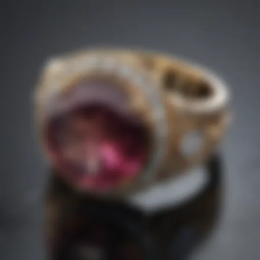 Elegant gemstone ring on reflective surface