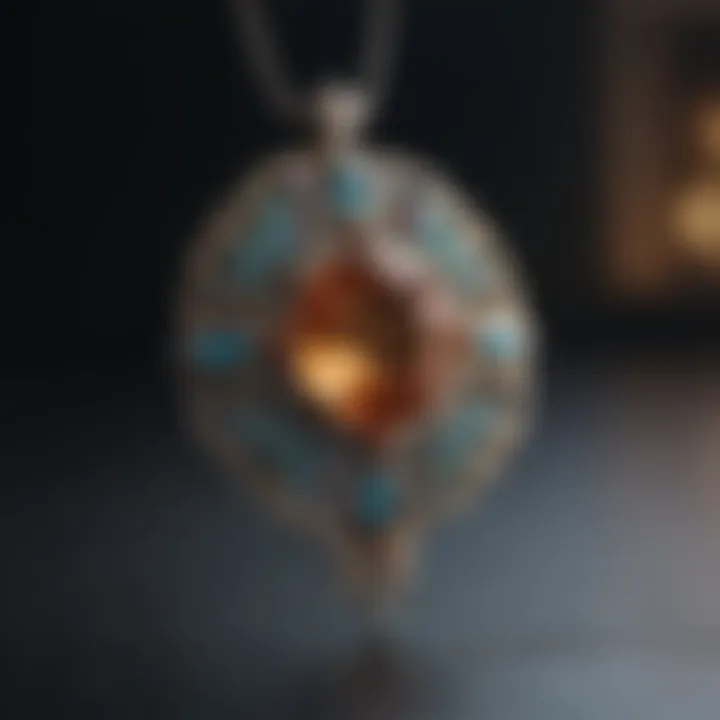 Intricate details of a semiprecious stone pendant
