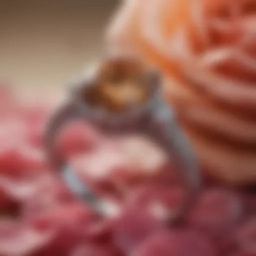 Elegant solitaire engagement ring on a bed of rose petals