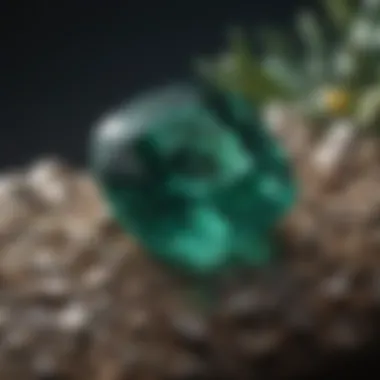 Emerald gemstone under magnification