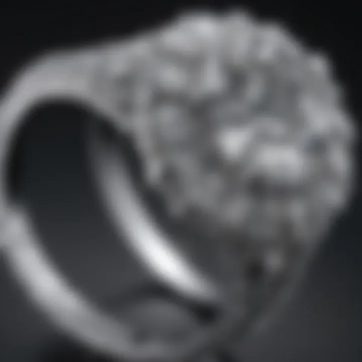 Close-up of intricate details of a diamond wedding ring