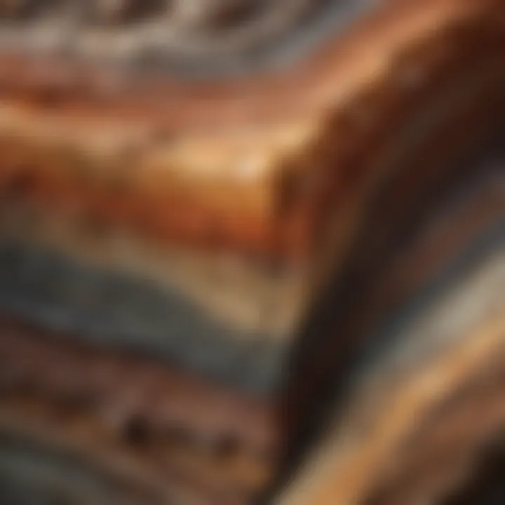 Macro shot of a layered and textured sedimentary rock
