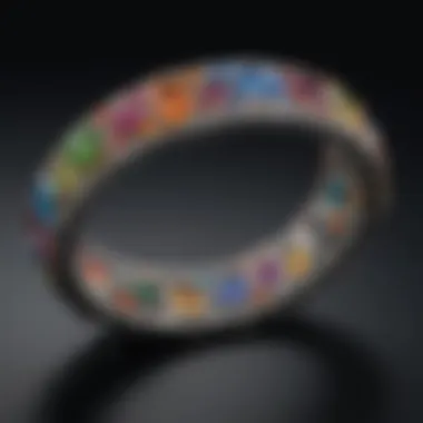 Intricate gemstone jewelry mark on a shimmering bracelet