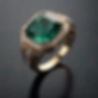 Emerald Ring Reflecting Light in Geometric Patterns