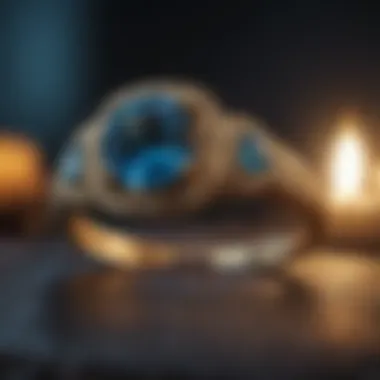 London blue topaz engagement ring under soft candlelight