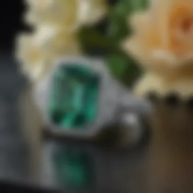 Luxurious emerald cut engagement ring with cascading diamonds