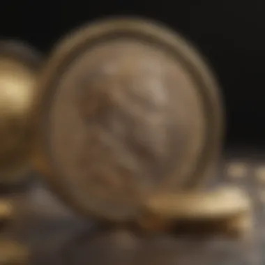 Magnifying glass examining gold coin details