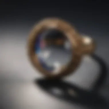 Magnifying glass inspecting gemstone ring