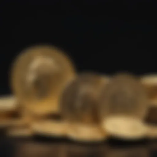 Elegant gold coins on black background
