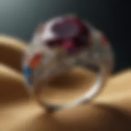 Elegant gemstone ring on velvet background