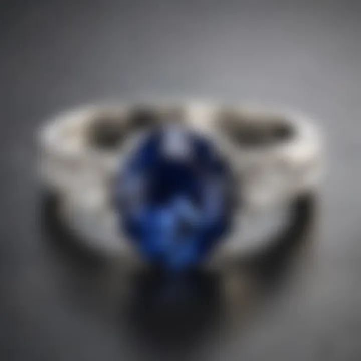 Sapphire and diamond anniversary ring reflecting light