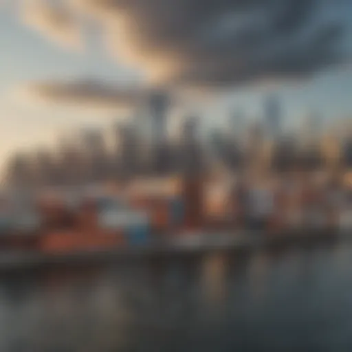 Shipping containers in New York City skyline