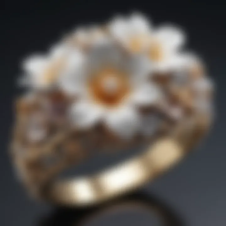 Solder ring featuring delicate floral motifs and pearls