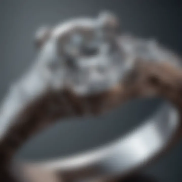 Macro shot of tension mount diamond ring showcasing precision