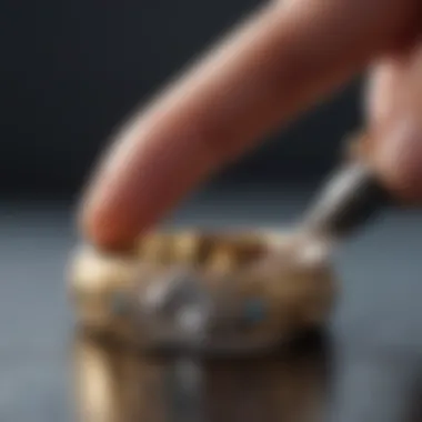 Wedding ring being gently cleaned with a soft brush