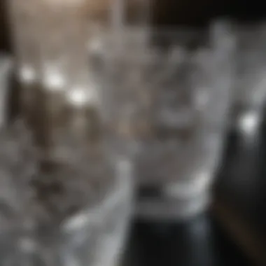 Close-up of intricate crystal glassware details